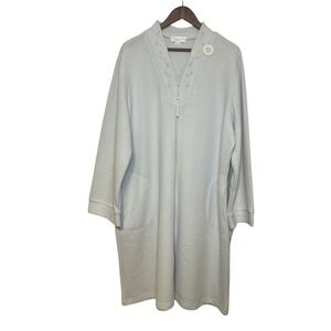 Miss Elaine NWT Light Blue  Zip Front Robe Blue Embroidered Soft Pockets Plus 2X